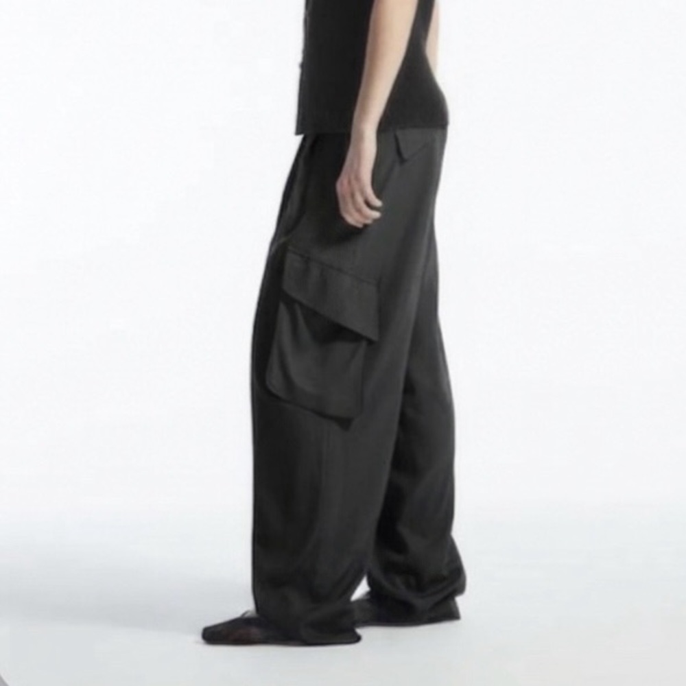 COS - NWT Paperbag Utility Trousers Black Wide-Leg Cargo Trousers 4 Small